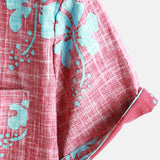 Chemise en Coton Style Hawaïen à Manches Courtes pour Hommes en Motif Floral Rouge