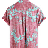 Chemise en Coton Style Hawaïen à Manches Courtes pour Hommes en Motif Floral Rouge