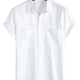 Chemise à Manches Courtes en Coton avec Poches sur la Poitrine pour Hommes