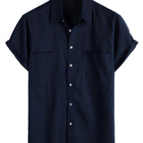 Chemise à Manches Courtes en Coton avec Poches sur la Poitrine en Couleur Unie
