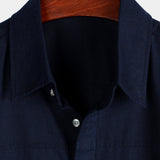 Chemise à Manches Courtes en Coton avec Poches sur la Poitrine en Couleur Unie