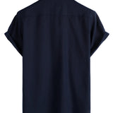 Chemise à Manches Courtes en Coton avec Poches sur la Poitrine en Couleur Unie
