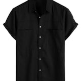 Chemise à Manches Courtes en Coton avec Poches sur la Poitrine en Couleur Unie pour Hommes