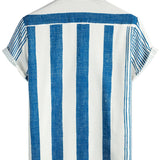 Chemise Casual Homme à Manches Courtes à Rayures Verticales Bleues en Coton Vintage