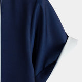Chemise à Manches Courtes Aloha Vintage Bleu Marine avec Motif de Fleurs et Rayures Verticales pour Hommes