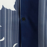 Chemise à Manches Courtes Aloha Vintage Bleu Marine avec Motif de Fleurs et Rayures Verticales pour Hommes