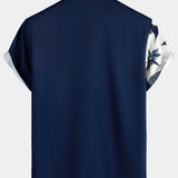 Chemise à Manches Courtes Aloha Vintage Bleu Marine avec Motif de Fleurs et Rayures Verticales pour Hommes