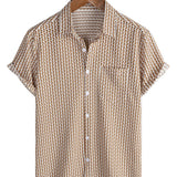 Chemise en Coton pour Homme pour les Vacances à Manches Courtes de Couleur Kaki avec Boutons