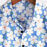 Chemise d'été pour homme en coton à fleurs, décontractée, coupe ajustée, à manches courtes, couleur bleu clair