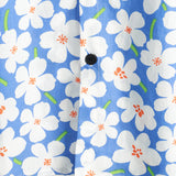 Chemise d'été pour homme en coton à fleurs, décontractée, coupe ajustée, à manches courtes, couleur bleu clair