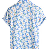 Chemise d'été pour homme en coton à fleurs, décontractée, coupe ajustée, à manches courtes, couleur bleu clair