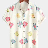 Chemise Blanche à Manches Courtes en Coton avec Motif Floral Estival pour Hommes