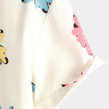 Chemise Blanche à Manches Courtes en Coton avec Motif Floral Estival pour Hommes