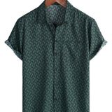 Chemise en Coton pour Hommes pour les Vacances à Manches Courtes Verte avec Boutons