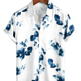 Chemise d'Été Masculine à Motif Floral en Coton à Manches Courtes