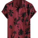 Chemise à Manches Courtes en Coton avec Motif de Palmiers pour Hommes