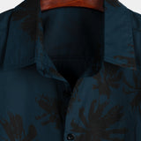Chemise à manches courtes en coton style hawaïen avec imprimé palmiers pour hommes, bleu marine