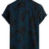 Chemise à manches courtes en coton style hawaïen avec imprimé palmiers pour hommes, bleu marine