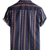 Chemise à Manches Courtes en Coton avec Boutons pour Hommes, Rétro Années 70, Rayures, Marine, Vintage