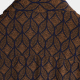Chemise à Manches Courtes en Coton avec Poche au Motif Géométrique Rétro en Couleur Marron pour Hommes