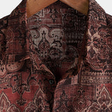Chemise en Coton pour Homme au Style Rétro avec Motif Floral Paisley, avec Boutons, Vintage, pour les Vacances, Style Occidental, Marron, Manches Courtes