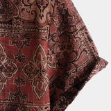 Chemise en Coton pour Homme au Style Rétro avec Motif Floral Paisley, avec Boutons, Vintage, pour les Vacances, Style Occidental, Marron, Manches Courtes