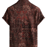 Chemise en Coton pour Homme au Style Rétro avec Motif Floral Paisley, avec Boutons, Vintage, pour les Vacances, Style Occidental, Marron, Manches Courtes