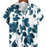 Chemise Décontractée en Coton à Fleurs pour Hommes, avec Boutons et Manches Courtes, Idéale pour des Vacances à la Plage