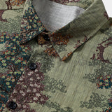 Chemise Casual pour Homme à Manches Courtes de Style Vintage en Vert avec Motif Woodland