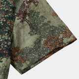 Chemise Casual pour Homme à Manches Courtes de Style Vintage en Vert avec Motif Woodland