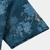 Chemise Casual à Manches Courtes en Coton avec Motif Floral Aquarelle en Couleur Bleue pour Hommes
