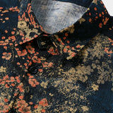 Chemise Casual à Manches Courtes en Coton avec Motif Floral Abstrait de Couleur Marine pour Hommes
