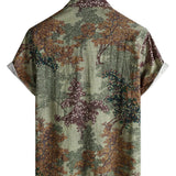 Chemise Casual pour Homme à Manches Courtes de Style Vintage en Vert avec Motif Woodland