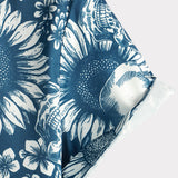 Chemise hawaïenne en coton avec des boutons en forme de crâne de tournesol pour hommes, manches courtes, bleue, rock and roll
