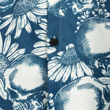 Chemise hawaïenne en coton avec des boutons en forme de crâne de tournesol pour hommes, manches courtes, bleue, rock and roll