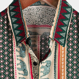 Chemise Verte à Manches Courtes en Coton avec Motif Éléphant à Rayures pour Hommes