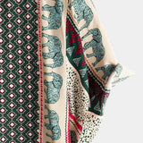 Chemise Verte à Manches Courtes en Coton avec Motif Éléphant à Rayures pour Hommes