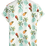 Chemise de Plage en Coton à Motif Hawaïen avec Ananas pour Hommes, Manches Courtes et Boutons