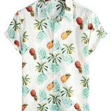 Chemise de Plage en Coton à Motif Hawaïen avec Ananas pour Hommes, Manches Courtes et Boutons