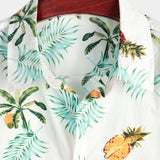 Chemise de Plage en Coton à Motif Hawaïen avec Ananas pour Hommes, Manches Courtes et Boutons