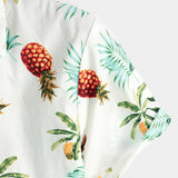 Chemise de Plage en Coton à Motif Hawaïen avec Ananas pour Hommes, Manches Courtes et Boutons