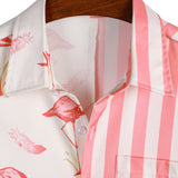 Chemise à Manches Courtes en Coton avec Motif Flamant Rose et Rayures pour Hommes