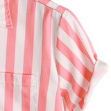 Chemise à Manches Courtes en Coton avec Motif Flamant Rose et Rayures pour Hommes