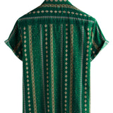 Chemise à Manches Courtes en Coton Vintage des Années 70 avec Rayures Vertes pour Hommes