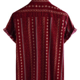Chemise à Manches Courtes en Coton de Style Vintage des Années 70 avec Rayures Rouges pour Hommes