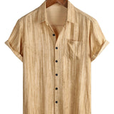 Chemise à Manches Courtes en Coton avec Poche pour Hommes à Rayures Noires, Respirante