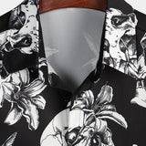 Chemise Hawaïenne Noire à Manches Courtes pour Hommes avec Crâne, Colibri et Style Punk Rock