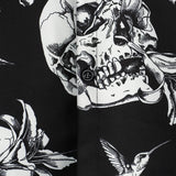 Chemise Hawaïenne Noire à Manches Courtes pour Hommes avec Crâne, Colibri et Style Punk Rock