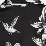 Chemise Hawaïenne Noire à Manches Courtes pour Hommes avec Crâne, Colibri et Style Punk Rock