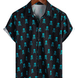 Chemise en Coton d'Été à Manches Courtes pour Hommes avec Motif de Crâne Punk Rock